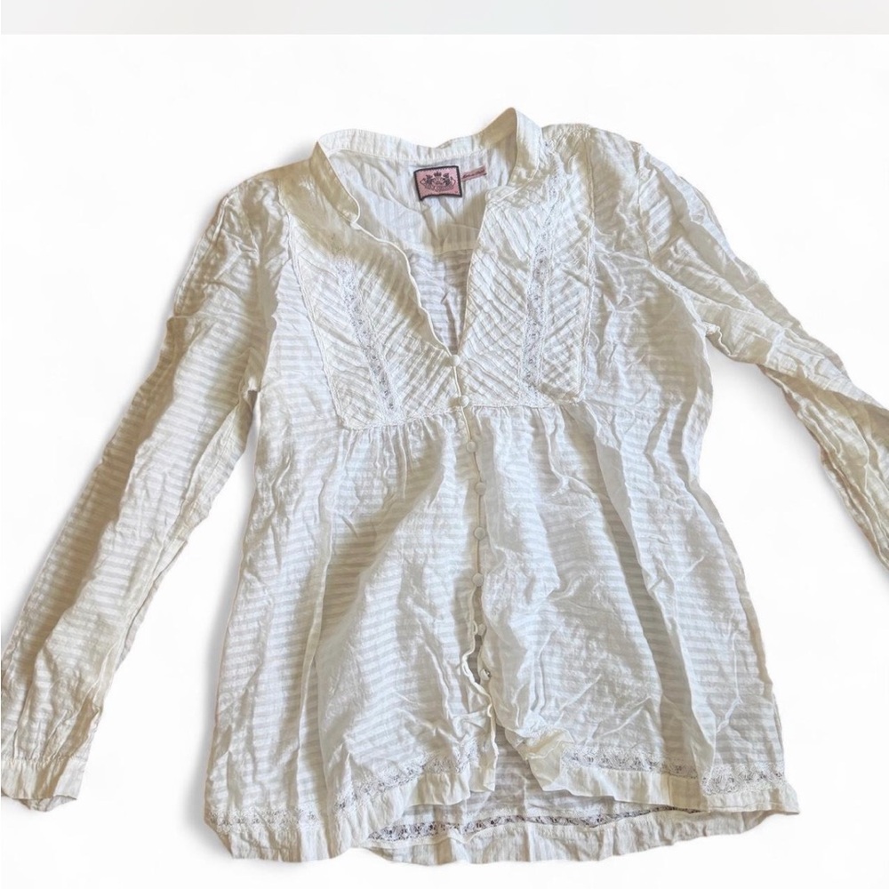 Juicy Couture White Long-Sleeve Textured Button-Front Top